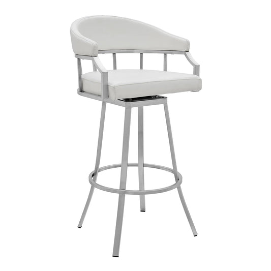 Armen Living Barstool Armen Living | Palmdale Swivel Modern Faux Leather Bar and Counter Stool in Brushed Stainless Steel Finish | 721535752232