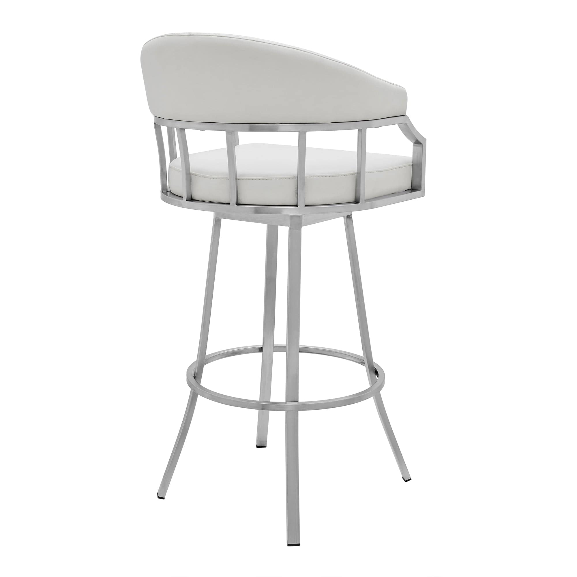 Armen Living Barstool Armen Living | Palmdale Swivel Modern Faux Leather Bar and Counter Stool in Brushed Stainless Steel Finish | 721535752232