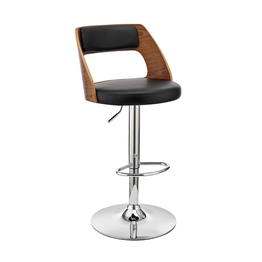 Armen Living Barstool Armen Living | Paulo Adjustable Swivel Black Faux Leather and Walnut Wood Bar Stool with Chrome Base | LCPQBAWABL