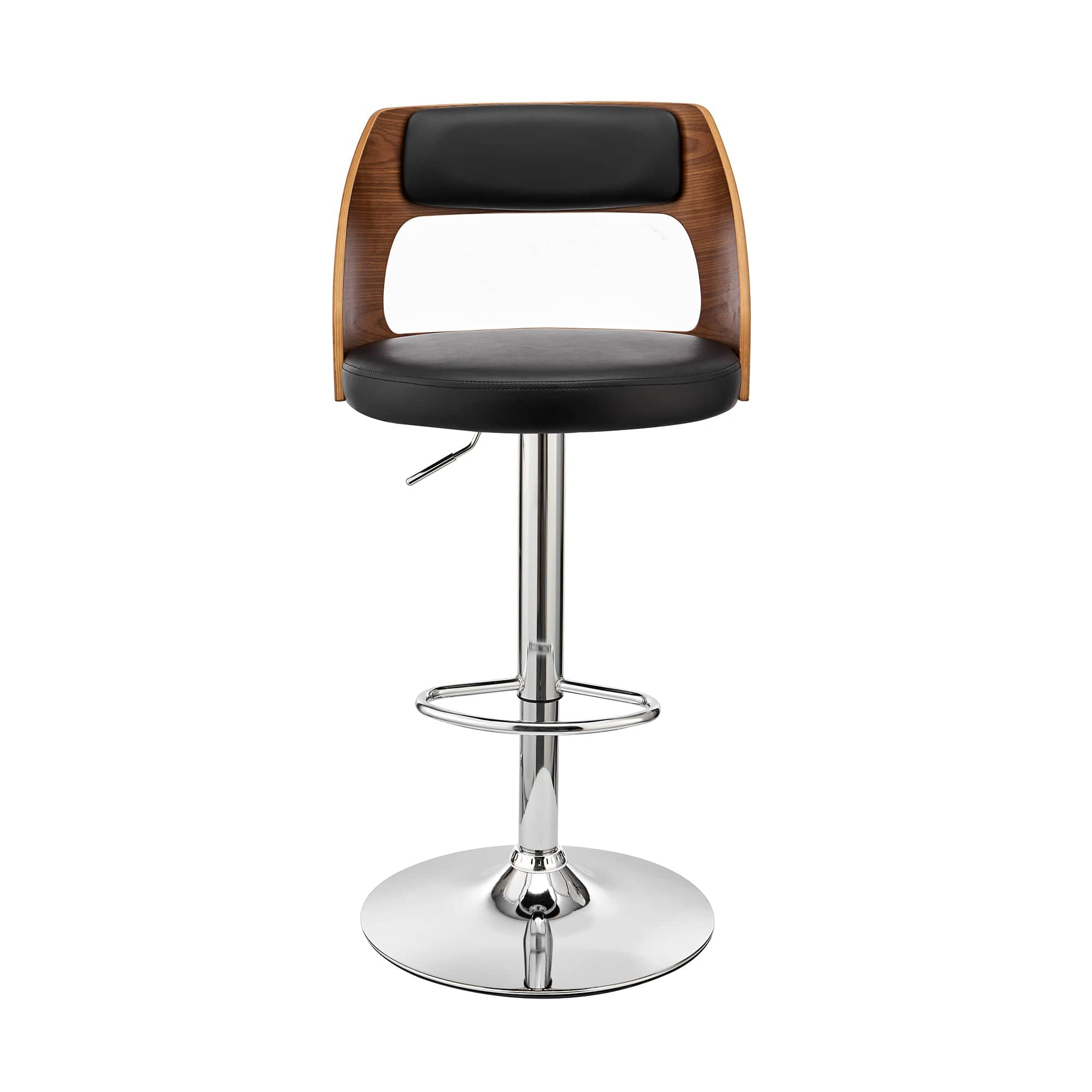 Armen Living Barstool Armen Living | Paulo Adjustable Swivel Black Faux Leather and Walnut Wood Bar Stool with Chrome Base | LCPQBAWABL