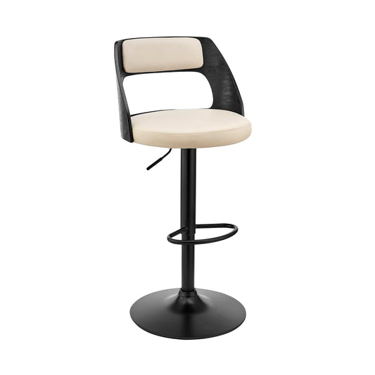 Armen Living Barstool Armen Living | Paulo Adjustable Swivel Cream Faux Leather and Black Wood Bar Stool with Black Base | LCPQBABLCR