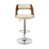 Armen Living Barstool Armen Living | Paulo Adjustable Swivel Cream Faux Leather and Walnut Wood Bar Stool with Chrome Base | LCPQBAWACR