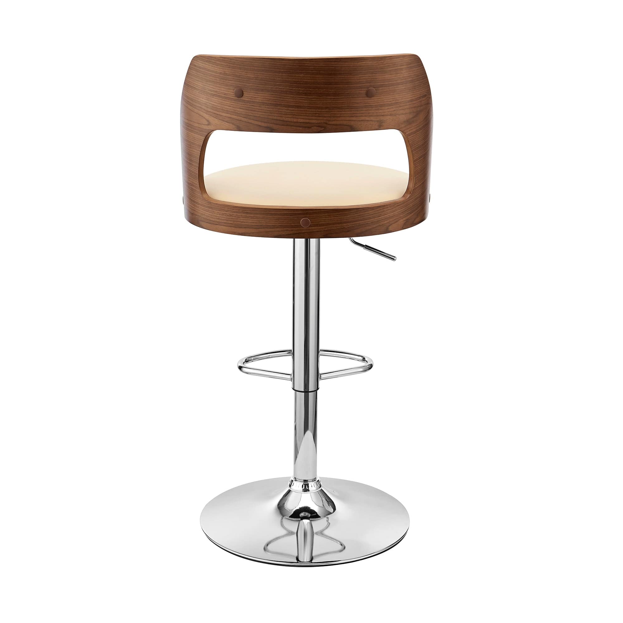 Armen Living Barstool Armen Living | Paulo Adjustable Swivel Cream Faux Leather and Walnut Wood Bar Stool with Chrome Base | LCPQBAWACR