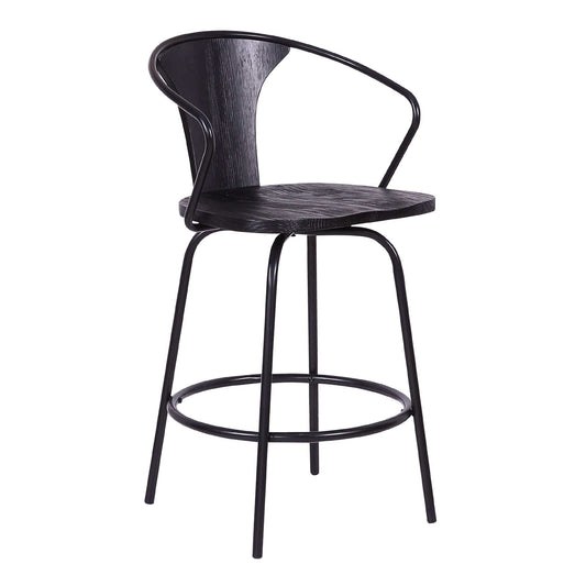 Armen Living Barstool Armen Living | Payton Industrial 26" Swivel Black Wood and Metal Bar Stool | LCPYBAWBBL26