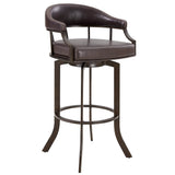 Armen Living Barstool Armen Living | Pharaoh Swivel 26" Auburn Bay and Brown Faux Leather Bar Stool | 721535743292