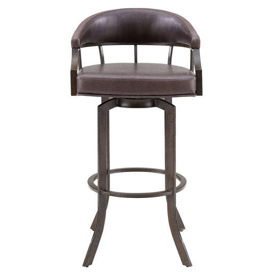 Armen Living Barstool Armen Living - Pharaoh Swivel 26" Auburn Bay and Brown Faux Leather Bar Stool | 721535743292