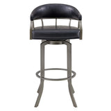 Armen Living Barstool Armen Living | Pharaoh Swivel 26" Mineral Finish and Black Faux Leather Bar Stool | 721535743339