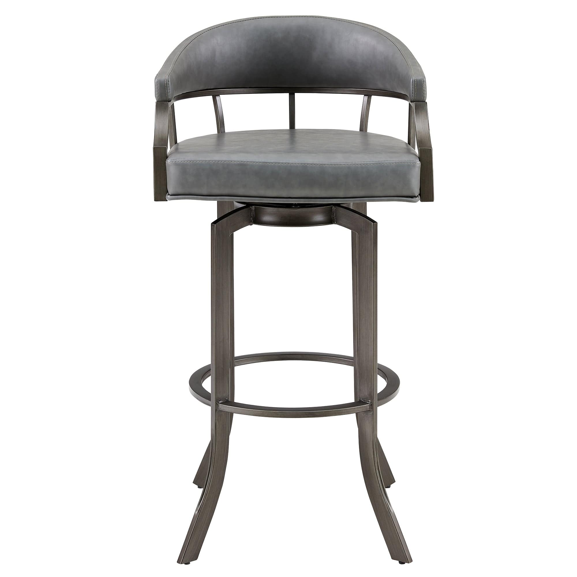 Armen Living Barstool Armen Living | Pharaoh Swivel 26" Mineral Finish and Gray Faux Leather Bar Stool | 721535743353