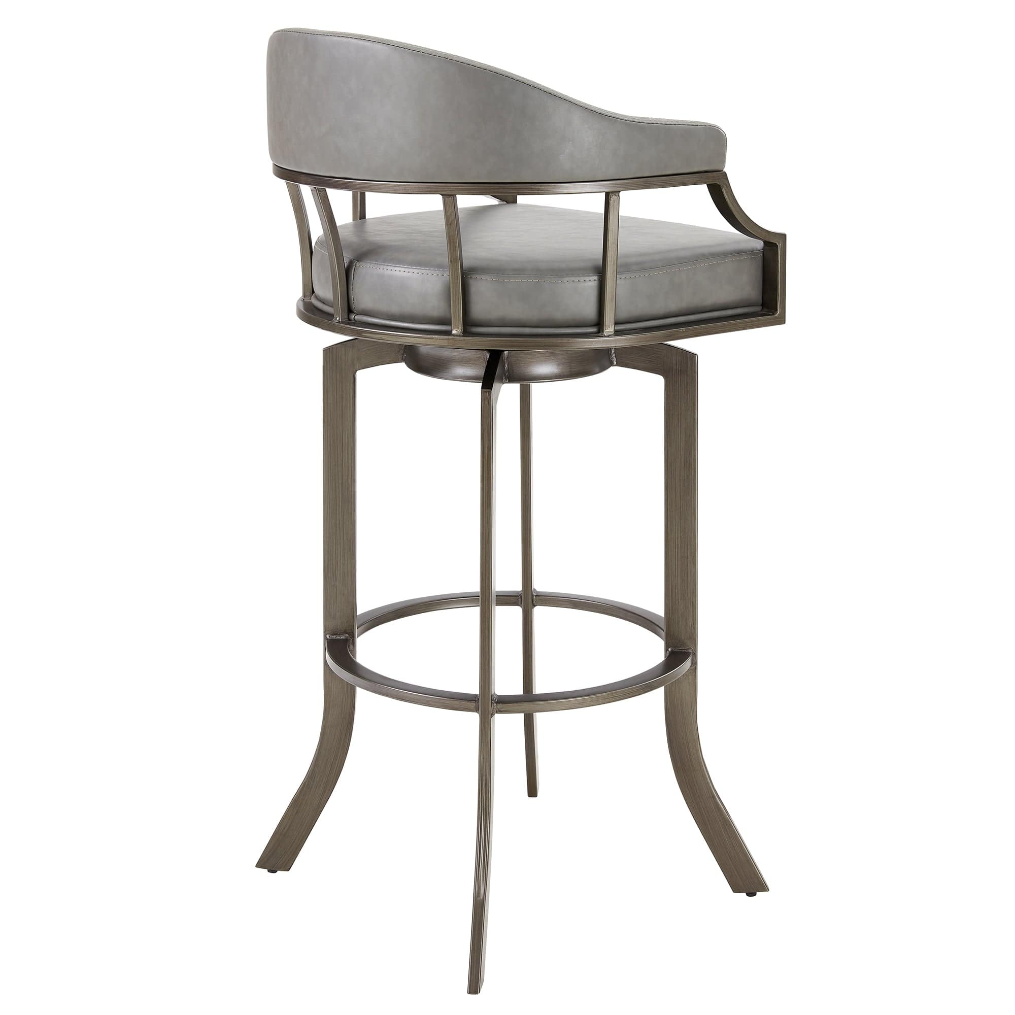 Armen Living Barstool Armen Living | Pharaoh Swivel 26" Mineral Finish and Gray Faux Leather Bar Stool | 721535743353