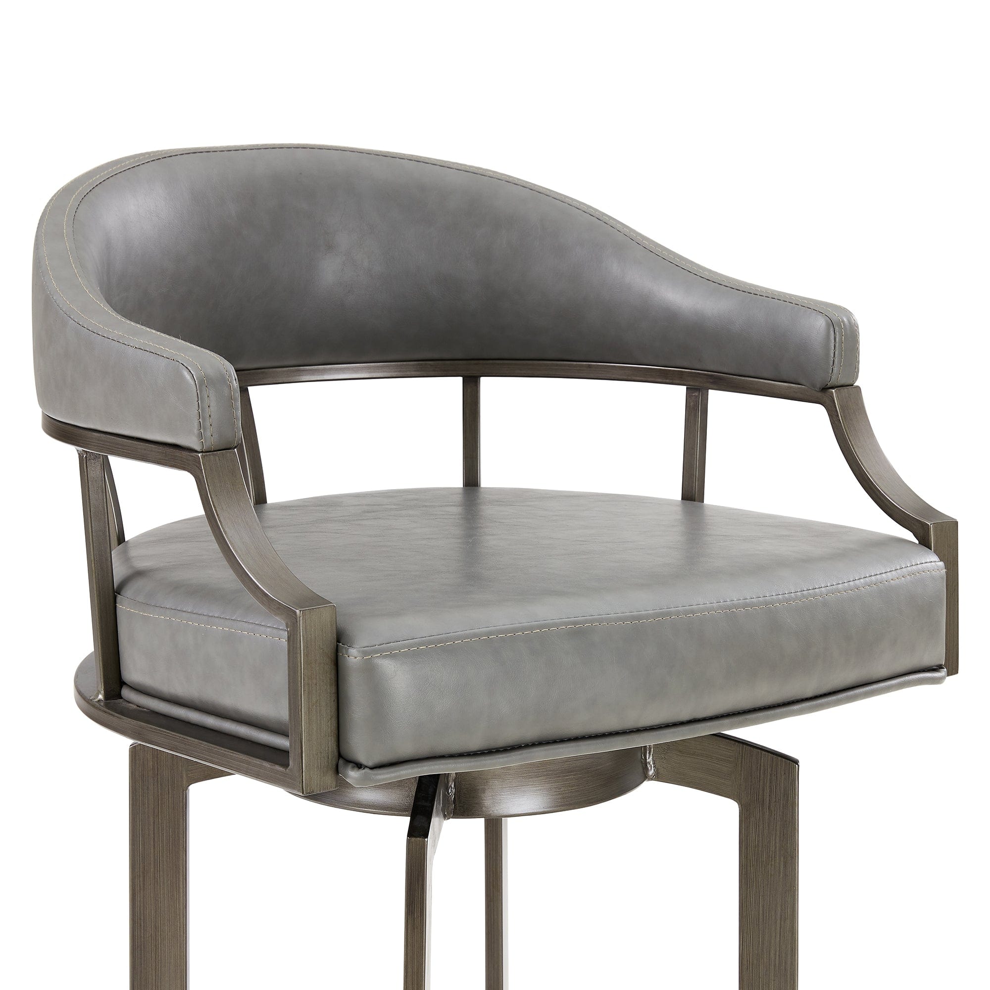 Armen Living Barstool Armen Living | Pharaoh Swivel 26" Mineral Finish and Gray Faux Leather Bar Stool | 721535743353