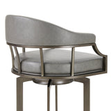 Armen Living Barstool Armen Living | Pharaoh Swivel 26" Mineral Finish and Gray Faux Leather Bar Stool | 721535743353