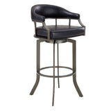 Armen Living Barstool Armen Living | Pharaoh Swivel 30" Mineral Finish and Black Faux Leather Bar Stool | 721535743346