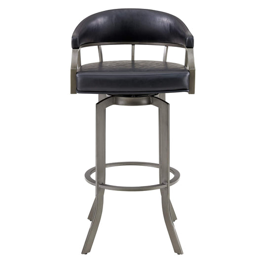 Armen Living Barstool Armen Living | Pharaoh Swivel 30" Mineral Finish and Black Faux Leather Bar Stool | 721535743346