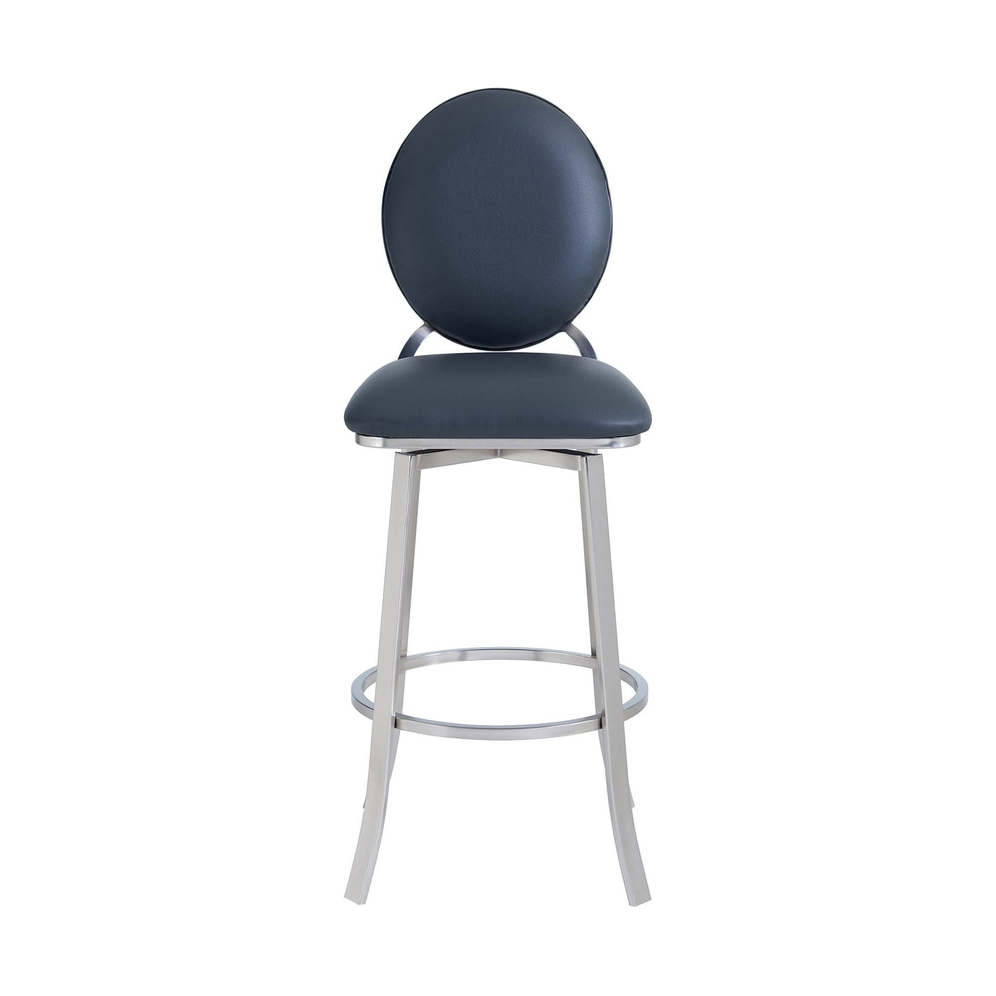 Armen Living Barstool Armen Living | Pia Contemporary 30" Bar Height Barstool in Brushed Stainless Steel Finish and Gray Faux Leather | LCPABABSGR30