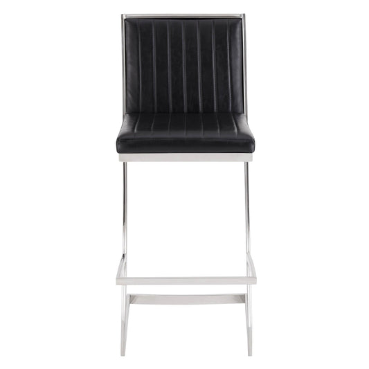Armen Living Barstool Armen Living | Pinellas 30" Vintage Black Faux Leather and Brushed Stainless Steel Bar Stool | 721535752621