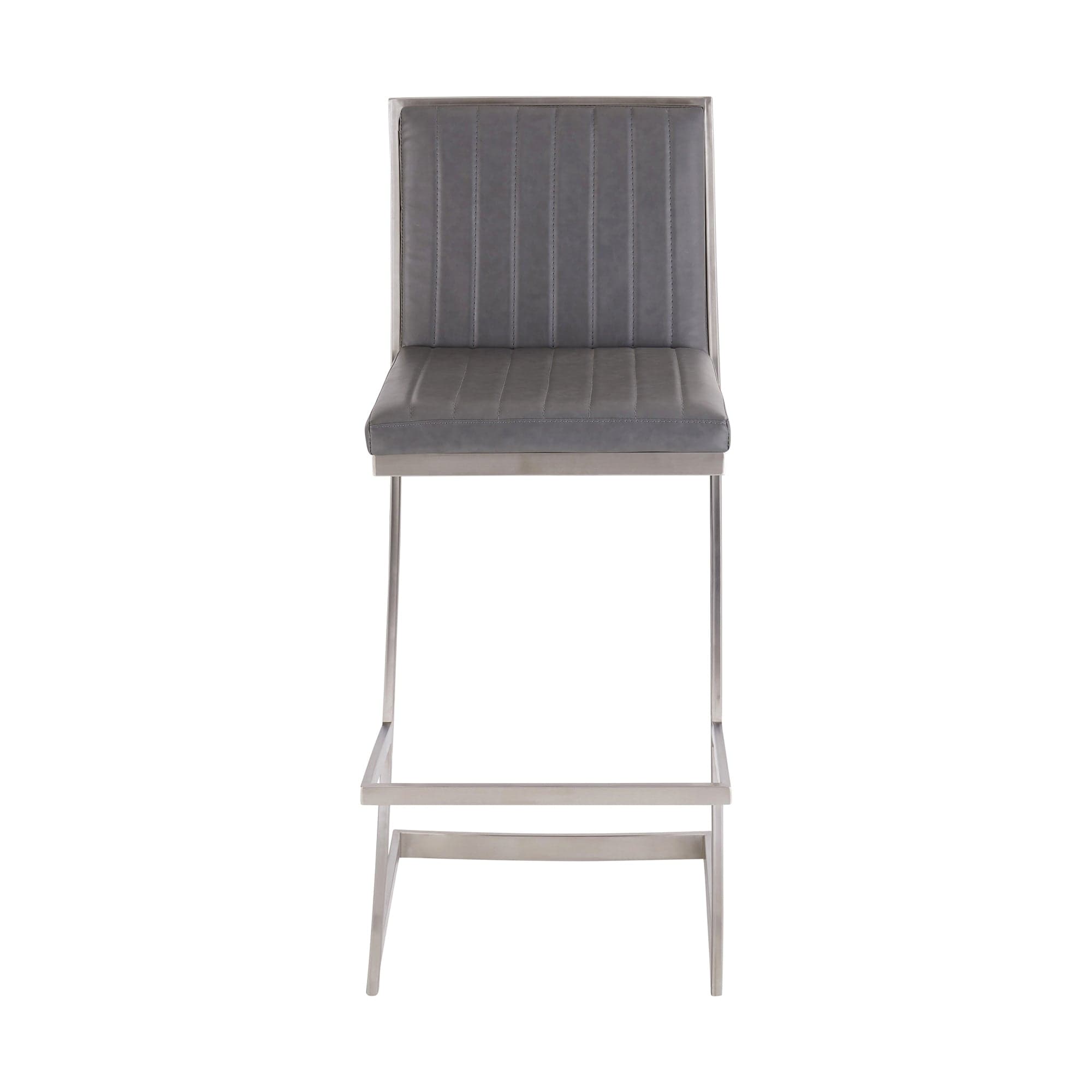 Armen Living Barstool Armen Living | Pinellas 30" Vintage Gray Faux Leather and Brushed Stainless Steel Bar Stool | 721535752607