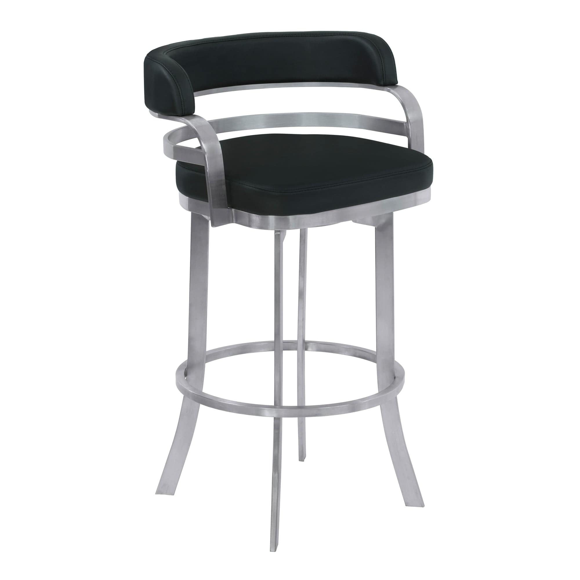 Armen Living Barstool Armen Living - Prinz 30" Bar Height Swivel Black Faux Leather and Brushed Stainless Steel Bar Stool | LCPRBABLBS30