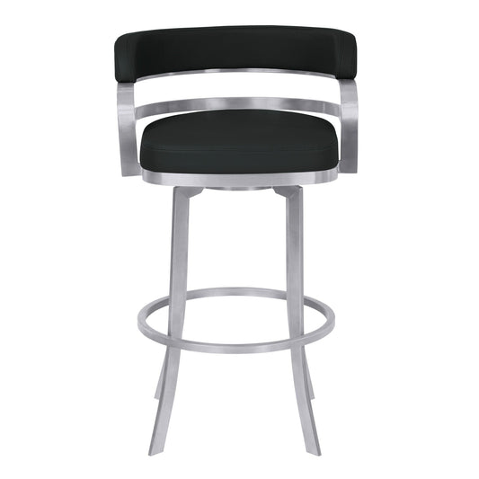 Armen Living Barstool Armen Living - Prinz 30" Bar Height Swivel Black Faux Leather and Brushed Stainless Steel Bar Stool | LCPRBABLBS30
