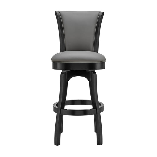 Armen Living Barstool Armen Living | Raleigh 26" Counter Height Swivel Barstool in Black Finish and Gray Faux Leather | LCRABASIBLGR26