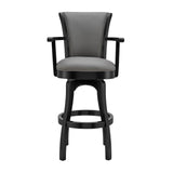 Armen Living Barstool Armen Living | Raleigh 26" Counter Height Swivel Grey Faux Leather and Black Wood Arm Bar Stool | LCRABAARBLGR26