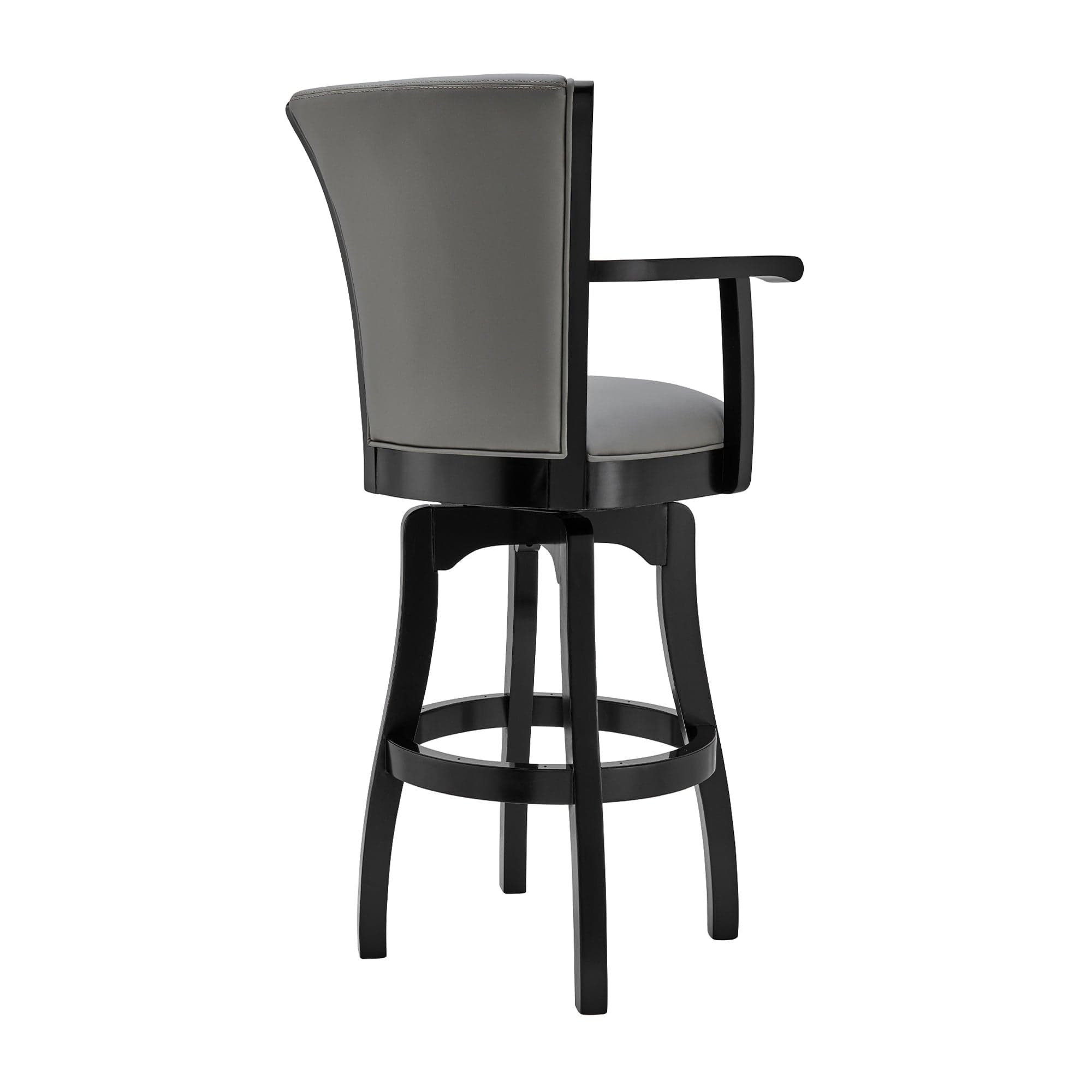 Armen Living Barstool Armen Living | Raleigh 26" Counter Height Swivel Grey Faux Leather and Black Wood Arm Bar Stool | LCRABAARBLGR26