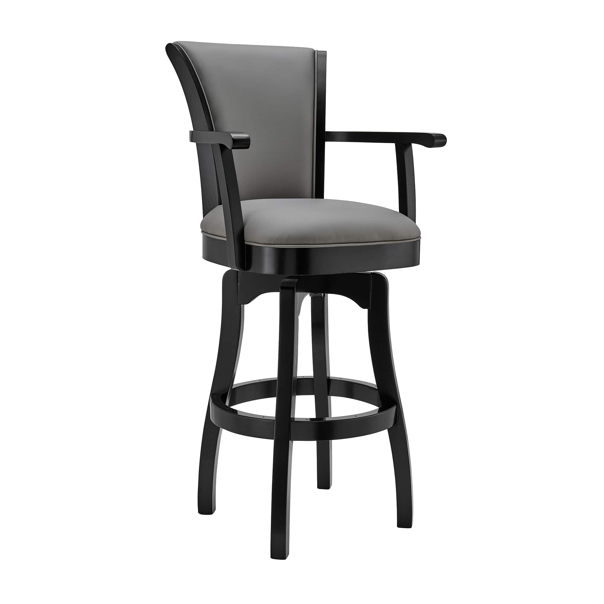 Armen Living Barstool Armen Living | Raleigh 30" Bar Height Swivel Grey Faux Leather and Black Wood Arm Bar Stool | LCRABAARBLGR30