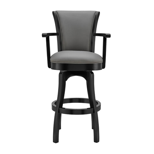 Armen Living Barstool Armen Living | Raleigh 30" Bar Height Swivel Grey Faux Leather and Black Wood Arm Bar Stool | LCRABAARBLGR30
