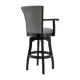 Armen Living Barstool Armen Living | Raleigh 30" Bar Height Swivel Grey Faux Leather and Black Wood Arm Bar Stool | LCRABAARBLGR30