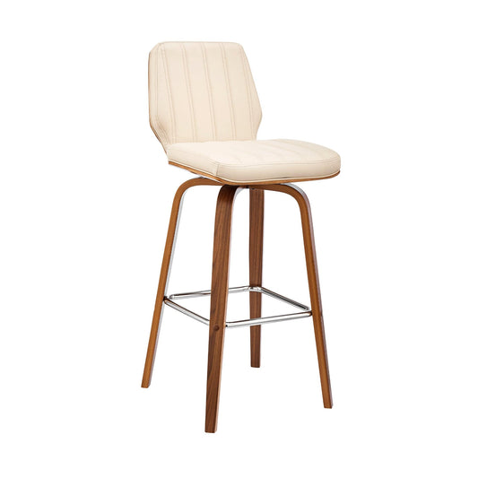 Armen Living Barstool Armen Living | Renee 26" Swivel Cream Faux Leather and Walnut Wood Bar Stool | LCRNBAWACR26