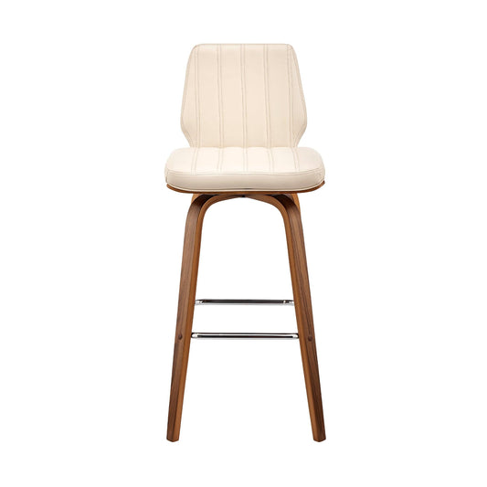 Armen Living Barstool Armen Living | Renee 26" Swivel Cream Faux Leather and Walnut Wood Bar Stool | LCRNBAWACR26