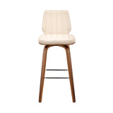 Armen Living Barstool Armen Living | Renee 26" Swivel Cream Faux Leather and Walnut Wood Bar Stool | LCRNBAWACR26