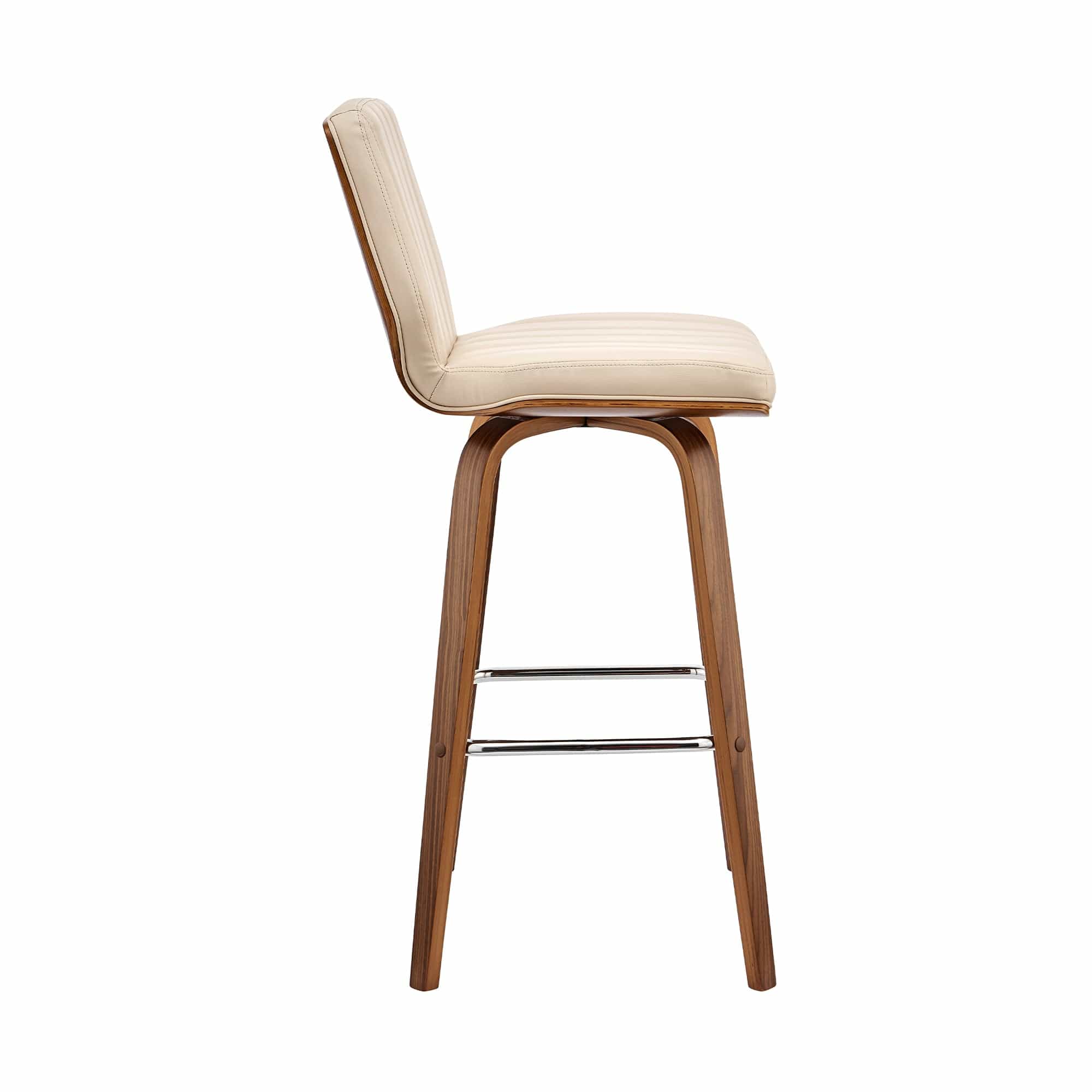 Armen Living Barstool Armen Living | Renee 26" Swivel Cream Faux Leather and Walnut Wood Bar Stool | LCRNBAWACR26