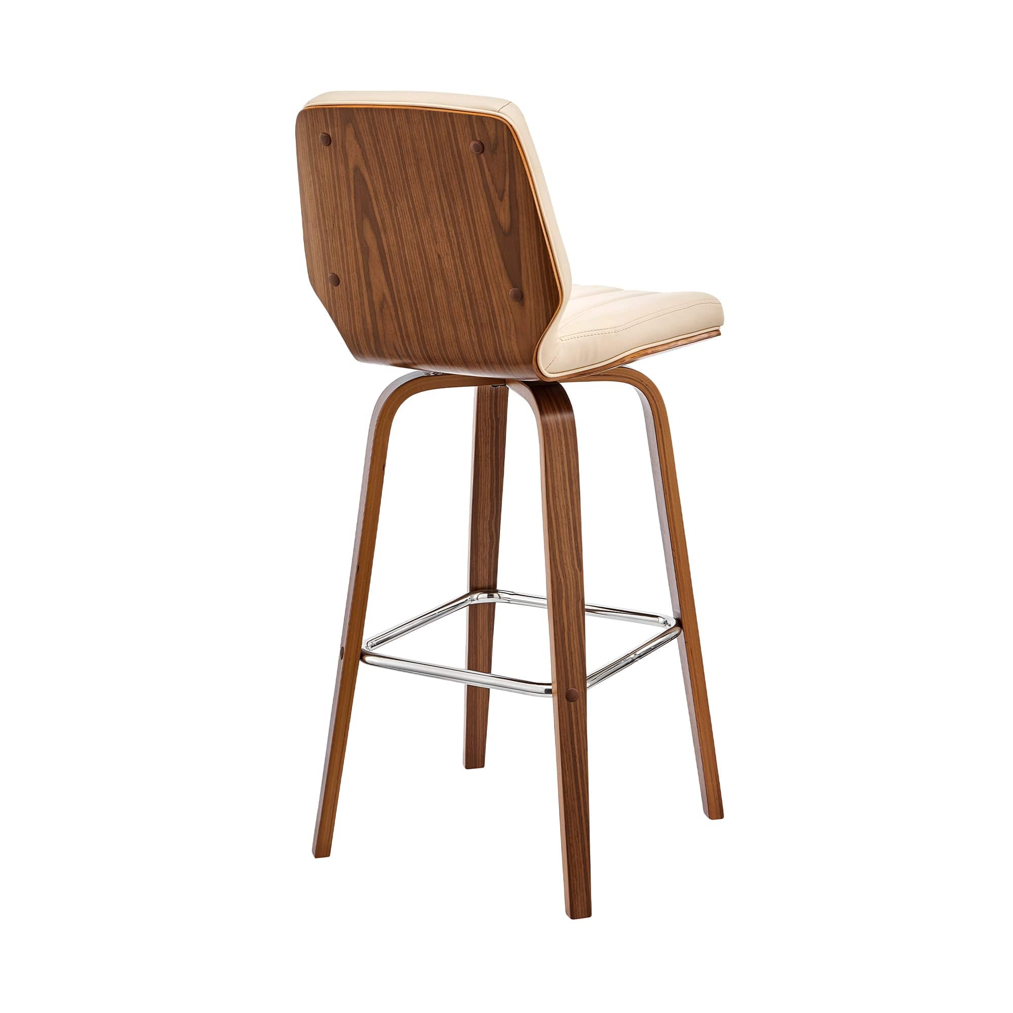 Armen Living Barstool Armen Living | Renee 26" Swivel Cream Faux Leather and Walnut Wood Bar Stool | LCRNBAWACR26