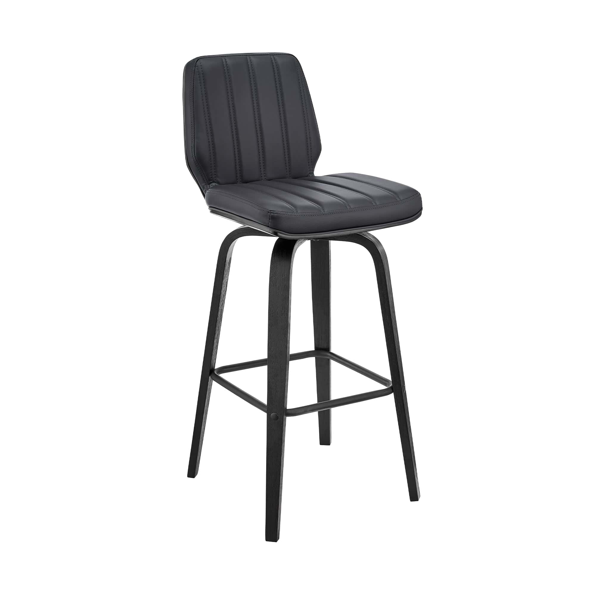 Armen Living Barstool Armen Living | Renee 26" Swivel Grey Faux Leather and Black Wood Bar Stool | LCRNBABLGR26