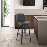 Armen Living Barstool Armen Living | Renee 26" Swivel Grey Faux Leather and Black Wood Bar Stool | LCRNBABLGR26