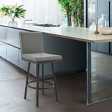 Armen Living Barstool Armen Living | Rochester Swivel Modern Metal and Gray Faux Leather Bar and Counter Stool | 721535752164