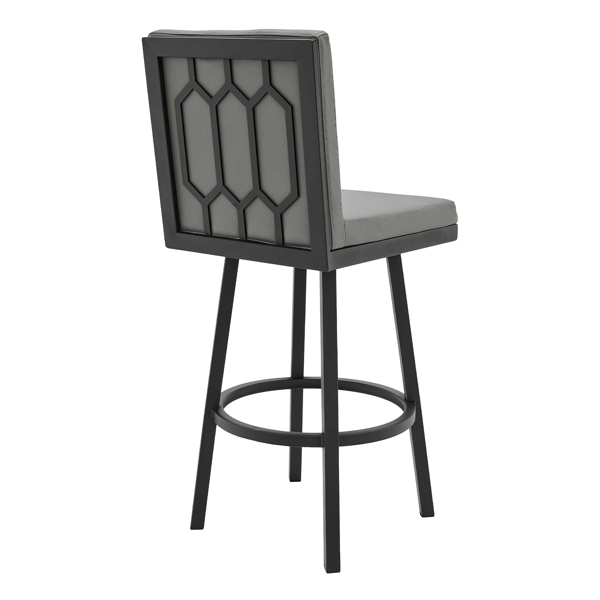 Armen Living Barstool Armen Living - Rochester Swivel Modern Metal and Gray Faux Leather Bar and Counter Stool | 721535752171