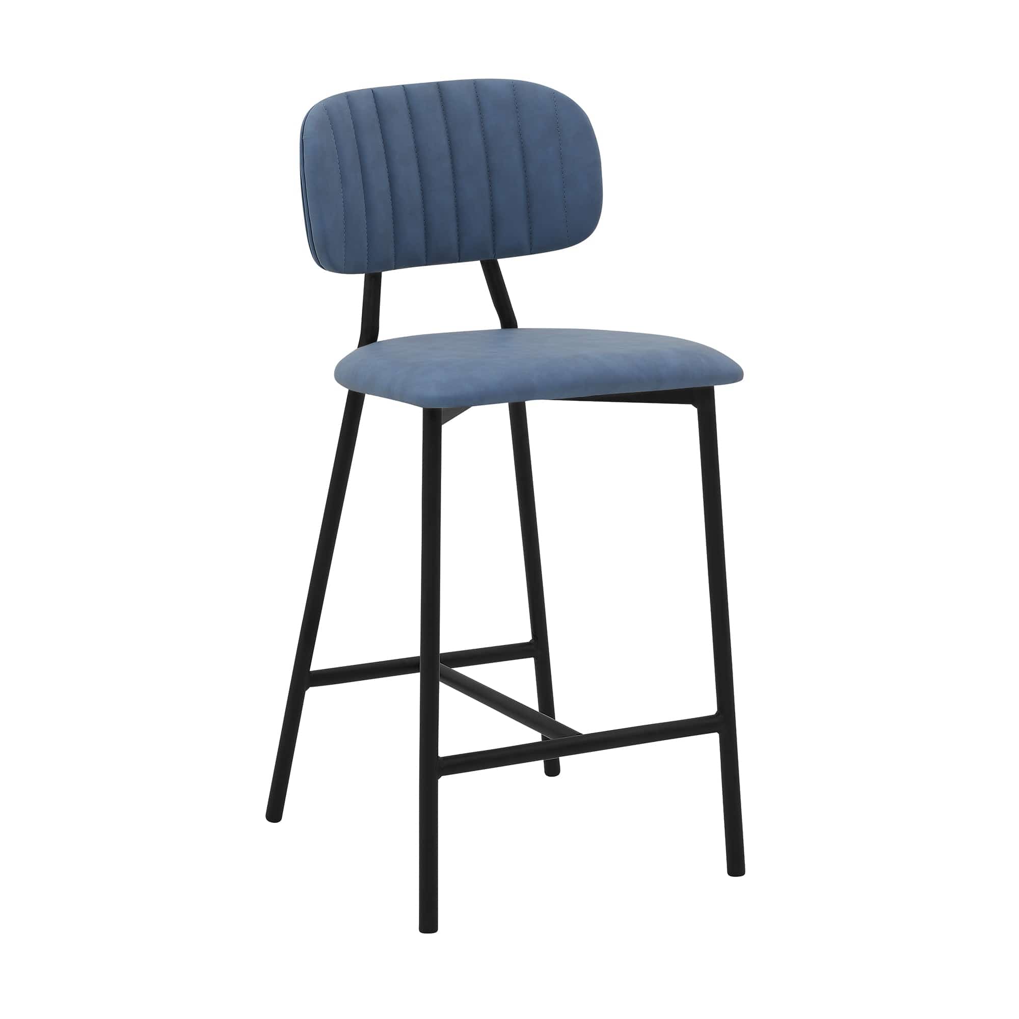 Armen Living Barstool Armen Living | Rococo 26" Blue Faux Leather and Metal Counter Height Bar Stool | LCROBABLBLU26