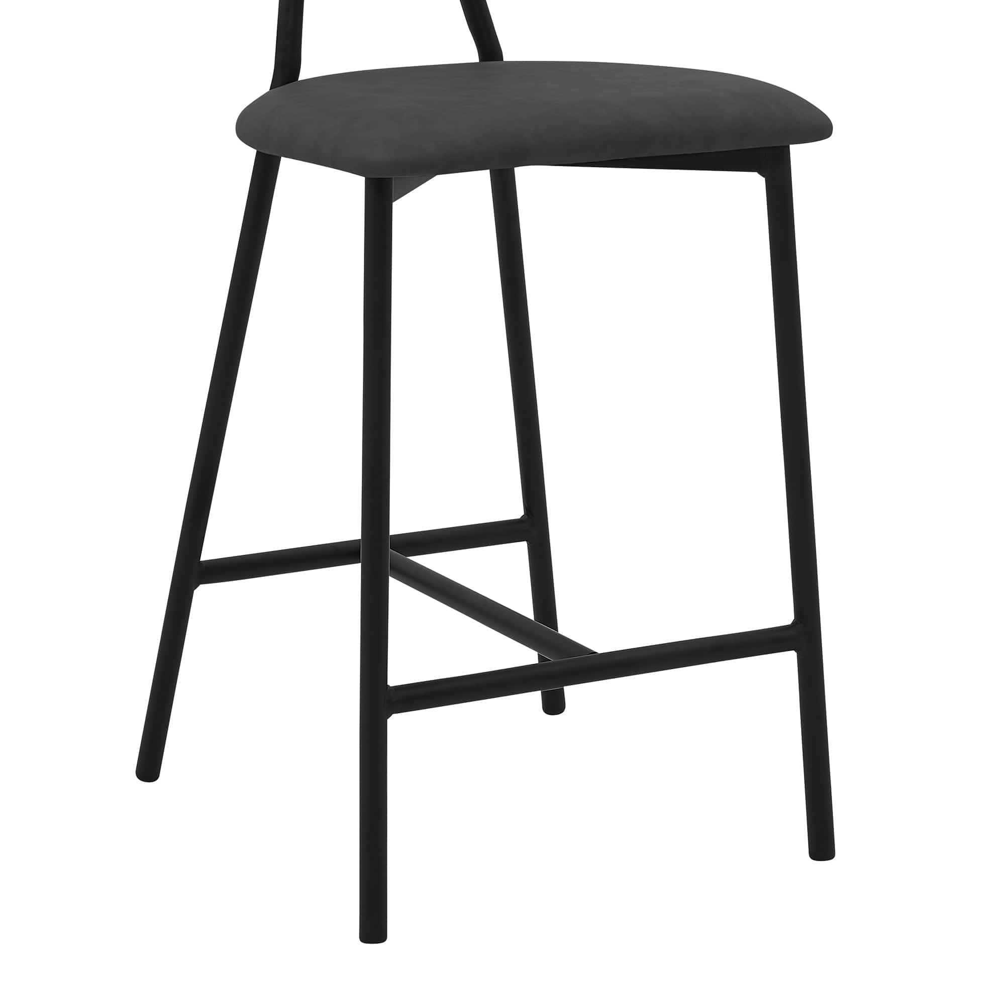 Armen Living Barstool Armen Living | Rococo 26" Gray Faux Leather and Metal Counter Height Bar Stool | LCROBABLGRY26