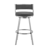 Armen Living Barstool Armen Living - Roman 26" Gray Faux Leather and Brushed Stainless Steel Swivel Bar Stool | LCRMBABSGR26