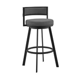Armen Living Barstool Armen Living - Roman 26" Gray Faux Leather and Brushed Stainless Steel Swivel Bar Stool | LCRMBABSGR26