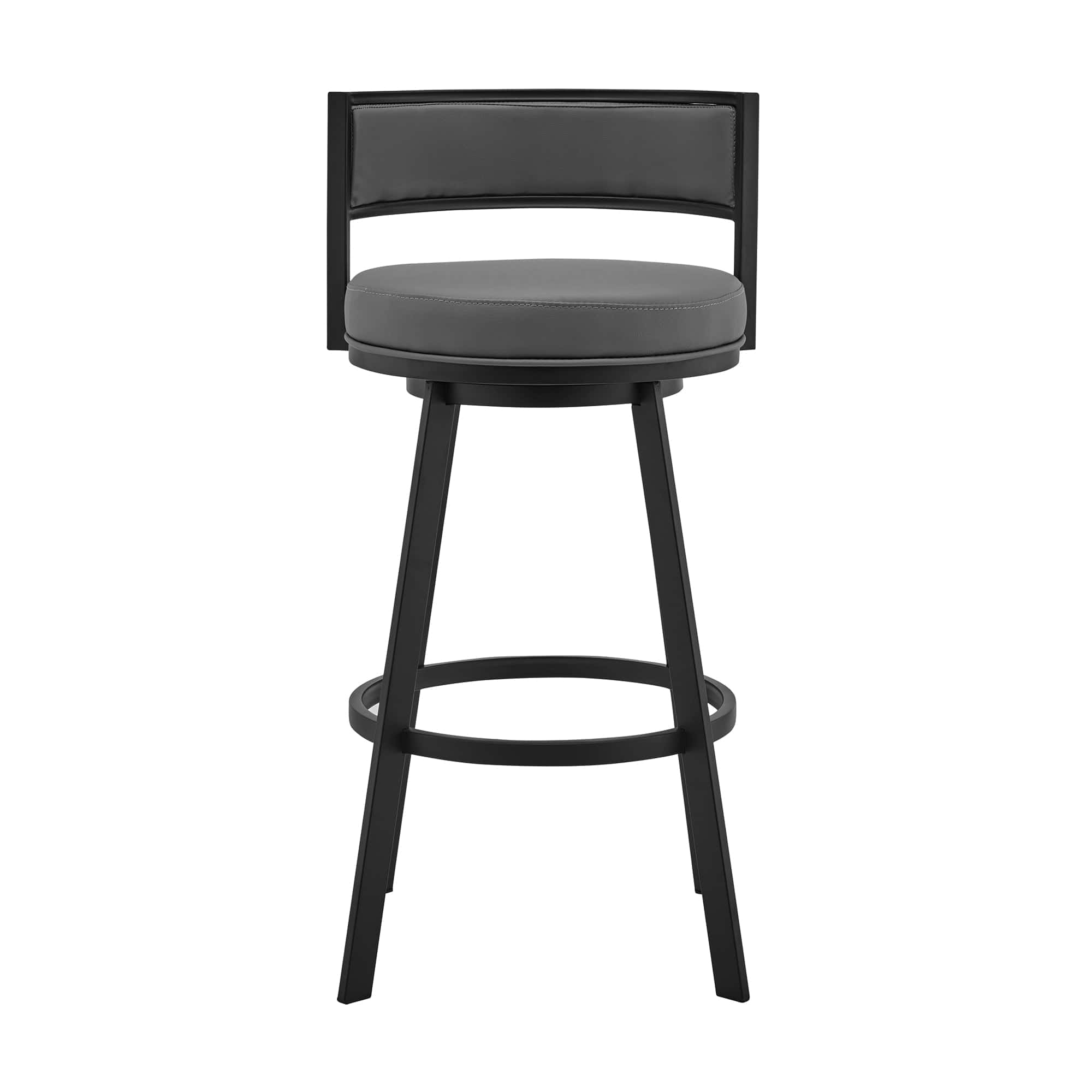 Armen Living Barstool Armen Living - Roman 26" Gray Faux Leather and Brushed Stainless Steel Swivel Bar Stool | LCRMBABSGR26
