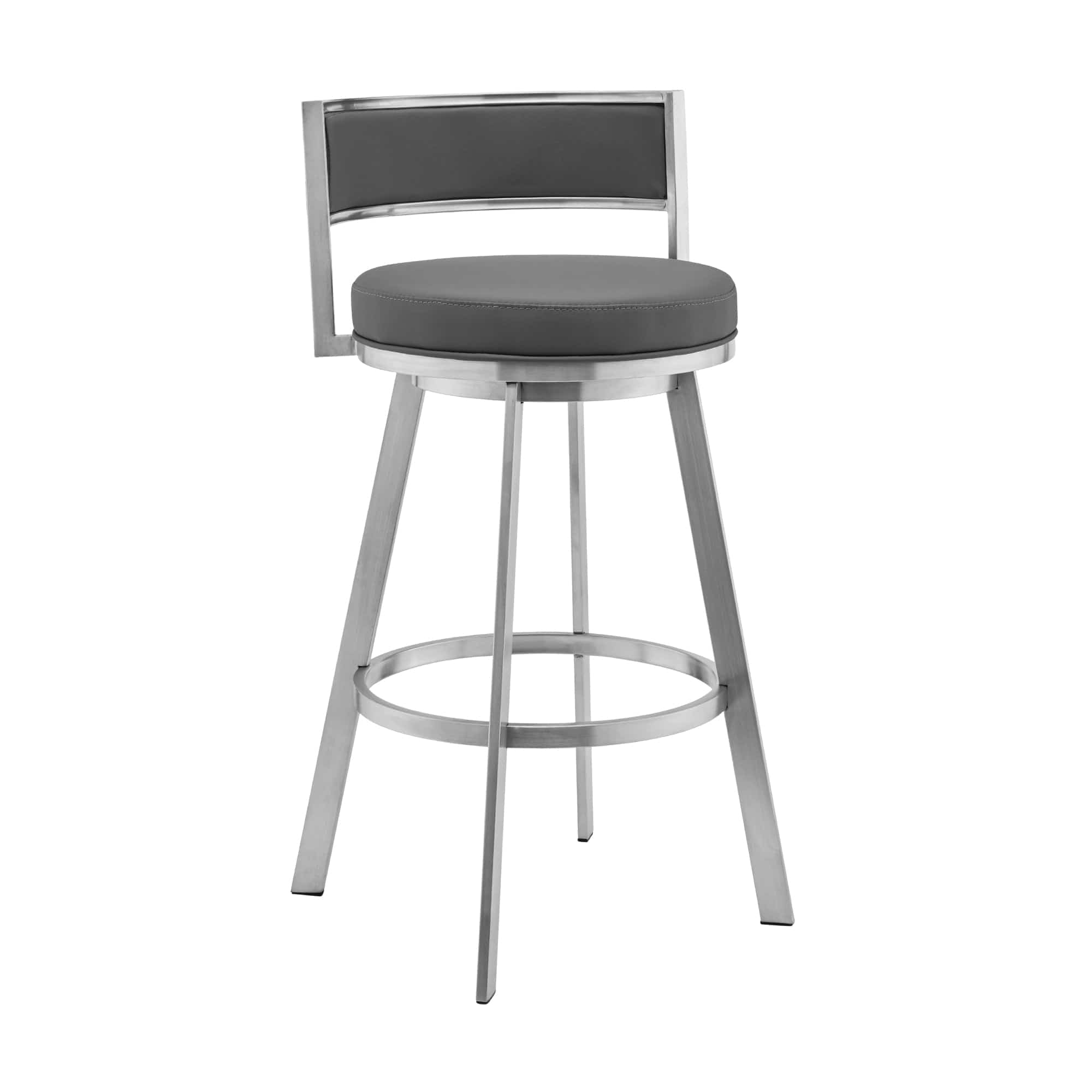 Armen Living Barstool Armen Living - Roman 30" Gray Faux Leather and Brushed Stainless Steel Swivel Bar Stool | LCRMBABSGR30