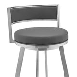 Armen Living Barstool Armen Living - Roman 30" Gray Faux Leather and Brushed Stainless Steel Swivel Bar Stool | LCRMBABSGR30