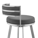 Armen Living Barstool Armen Living - Roman 30" Gray Faux Leather and Brushed Stainless Steel Swivel Bar Stool | LCRMBABSGR30