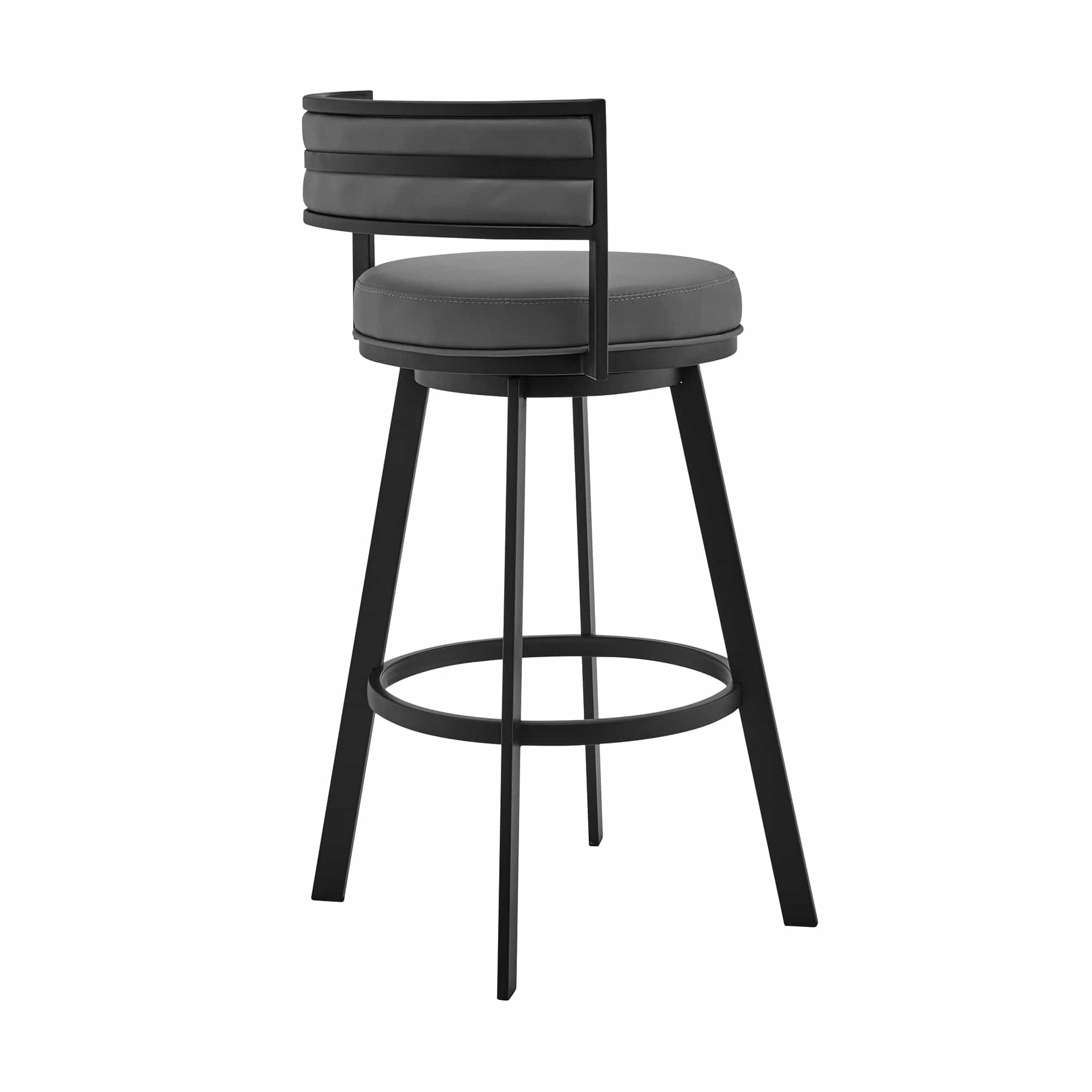 Armen Living Barstool Armen Living - Roman 30" Gray Faux Leather and Brushed Stainless Steel Swivel Bar Stool | LCRMBABSGR30