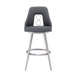 Armen Living Barstool Armen Living - Ruby 30" Bar Height Swivel Black Faux Leather and Brushed Stainless Steel Bar Stool | LCRUBABSGR30