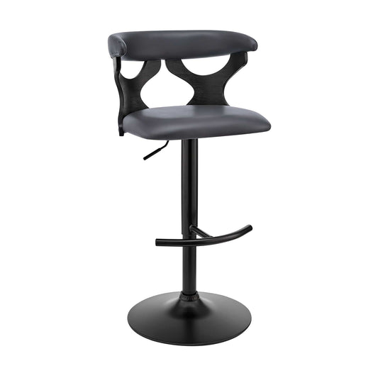 Armen Living Barstool Armen Living | Ruth Adjustable Swivel Grey Faux Leather and Black Wood Bar Stool with Black Base | LCRTBABLGR