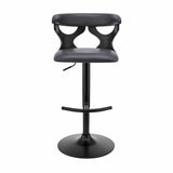 Armen Living Barstool Armen Living | Ruth Adjustable Swivel Grey Faux Leather and Black Wood Bar Stool with Black Base | LCRTBABLGR