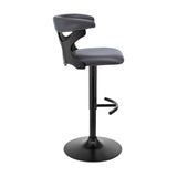 Armen Living Barstool Armen Living | Ruth Adjustable Swivel Grey Faux Leather and Black Wood Bar Stool with Black Base | LCRTBABLGR